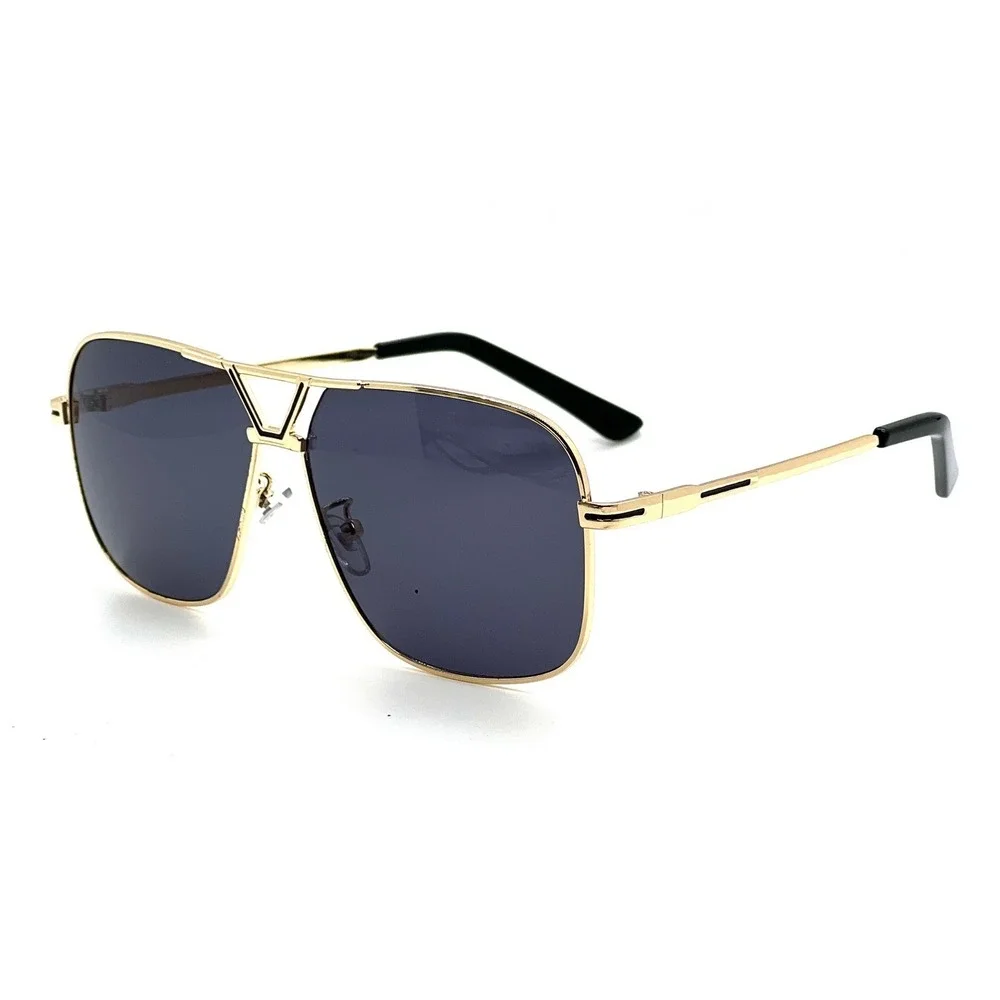 Men Sunglasses Gold Dark Black Lens UV400 Driving Pilot Style Lentes Gafas Nuevo